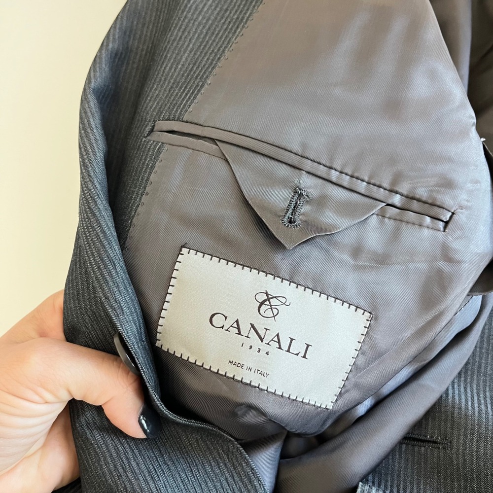 Canali Men's Suit Jacket Gray Stripe Made In Italy Wool Eur 52r Us 42r View 4
